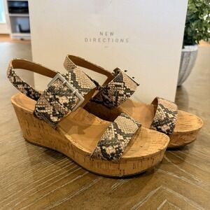New‎ Directions Jazlene Snake Print Cork Wedge Sandals Women 6.5M